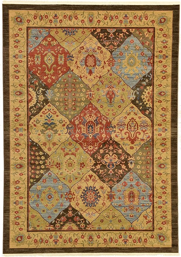 Unique Loom Edinburgh Collection Area Rug - Tulip (7' 1" x 10' Rectangle Multi/Tan)