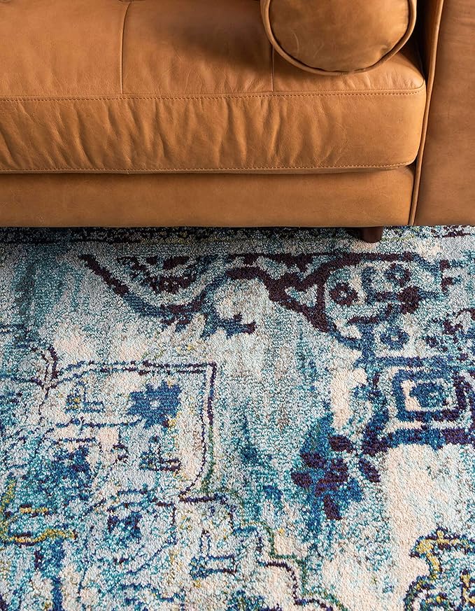 Unique Loom Medici Collection Traditional Medallion Floral Vintage Blue Round Rug (6' 0 x 6' 0)