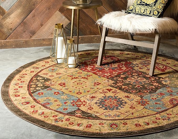 Unique Loom Edinburgh Collection Area Rug - Tulip (8' Round Multi/Tan)