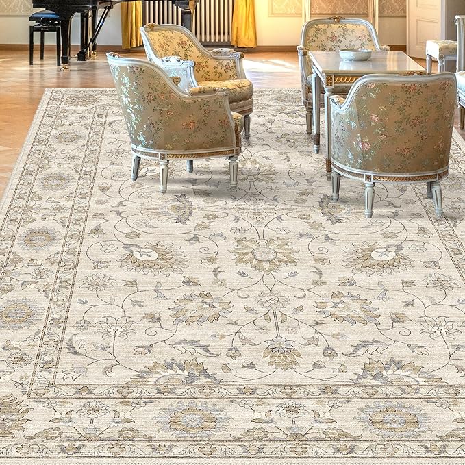 Machine Washable Soft Area Rug 8x10 with Non Slip Backing for Living Room,Floor Decoration Carpet Mat Area Rugs 8x10 Clearance Bedroom Rug for Living Room (Beige Gold, 8X10FT)……