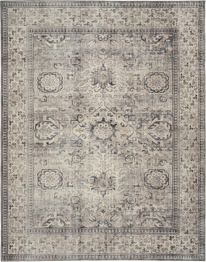 ReaLife Rugs Machine Washable Area Rug - Living Room Bedroom Bathroom Kitchen Entryway Office - Padded Crease Free Stain Resistant Premium - Boho Farmhouse Vintage- Paz- Beige Gray Ivory - 2'x 3'