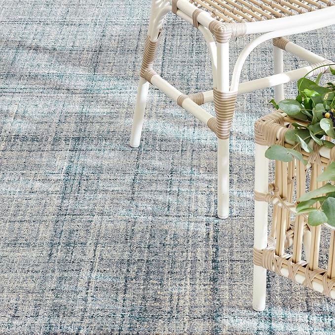 Dash and Albert Harris Wool Area Rug - 5' x 8' Blue & Ivory Solid Hand Micro Hooked Accent Rug - Durable, High Traffic Areas Living Room, Hallway, Stairs