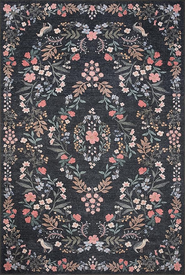 Loloi Rifle Paper Co. Maison Collection MAO-04 Tuileries Black 8'-4" x 11'-6", .19" Pile Height, Area Rug