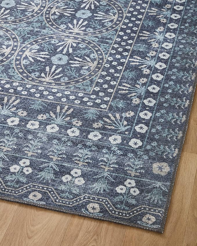 Loloi Rifle Paper Co. Maison Collection MAO-03 Rosette Blue 3'-0" x 3'-0" Round, .19" Pile Height, Accent Rug