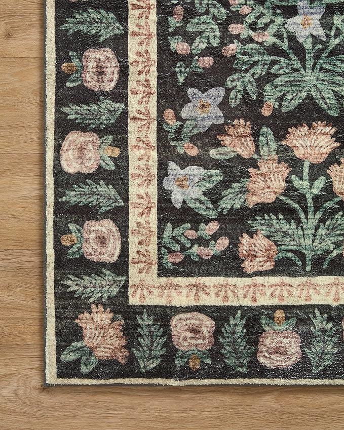 Loloi Rifle Paper Co. Eden Collection EDE-02 Mughal Garden Black 2'-6" x 9'-6" Runner Rug feat. CloudPile™