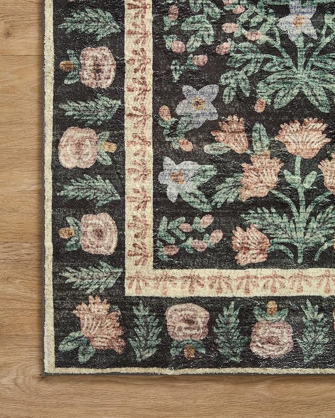 Loloi Rifle Paper Co. Eden Collection EDE-02 Mughal Garden Black 2'-0" x 5'-0" Accent Rug feat. CloudPile™