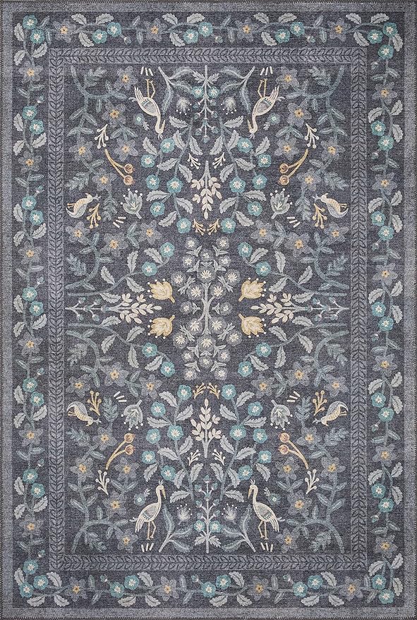 Loloi Rifle Paper Co. Maison Collection MAO-01 Nightingale Black 8'-4" x 11'-6", .19" Pile Height, Area Rug