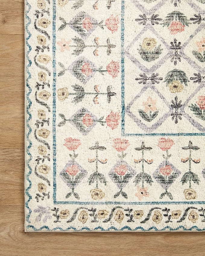 Loloi Rifle Paper Co. Eden Collection EDE-03 Lattice Ivory 2'-6" x 9'-6" Runner Rug feat. CloudPile™
