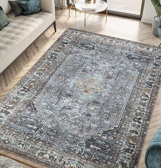Keen Home Design 6x9 Rug - Machine Washable Area Rug with Non-Slip Backing, Ideal for Living Room, Dining Room, Bedroom - Vintage, Easy Clean, Durable, Low Pile Rug - (6' x 9')