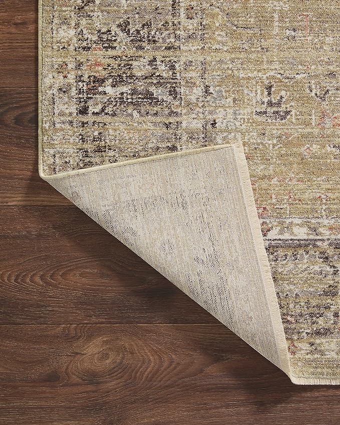Loloi Magnolia Home by Joanna Gaines Millie Collection MIE-03 Gold/Charcoal 5'-3" x 5'-3", .25" Pile Height, Round Area Rug