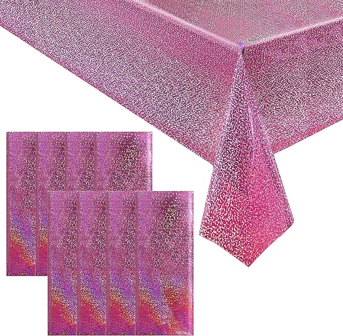 8 Pcs Pink Holographic Laser Tablecloths Iridescence Shiny Table Covers 40" x 108" Aqua Foil Rectangle Table cloths for Baby Shower Undersea Ocean Birthday Party Winner Wedding Party Décor