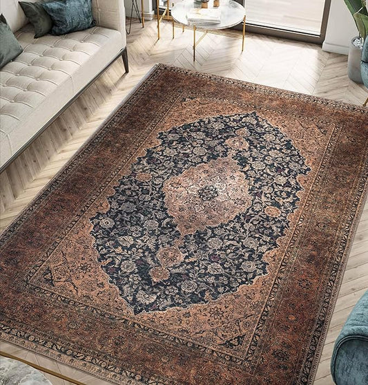 Keen Home Design 9x12 Rug - Machine Washable Area Rug with Non-Slip Backing, Ideal for Living Room, Dining Room, Bedroom - Vintage, Easy Clean, Durable, Low Pile Rug - (9' x 12')