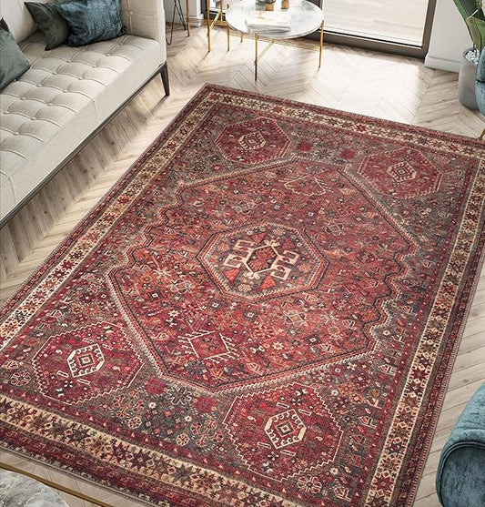 Keen Home Design 4x6 Rug - Machine Washable Area Rug with Non-Slip Backing, Ideal for Living Room, Dining Room, Bedroom - Vintage, Easy Clean, Durable, Low Pile Rug - (4' x 6')