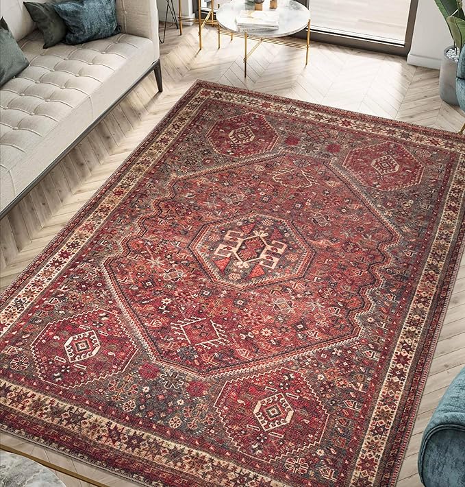 Keen Home Design 9x12 Rug - Machine Washable Area Rug with Non-Slip Backing, Ideal for Living Room, Dining Room, Bedroom - Vintage, Easy Clean, Durable, Low Pile Rug - (9' x 12')