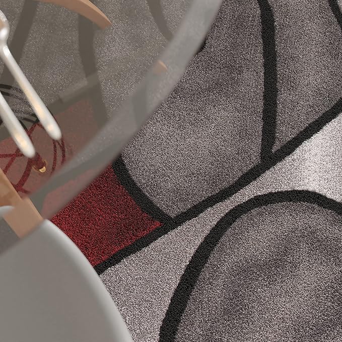 Masada Masada Rugs Trendz Collection 7'x7' Round Modern Contemporary Round Area Rug in Red, Gray and Black