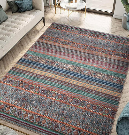 Keen Home Design 5x7 Rug - Machine Washable Area Rug with Non-Slip Backing, Ideal for Living Room, Dining Room, Bedroom - Vintage, Easy Clean, Durable, Low Pile Rug - (5' x 7')