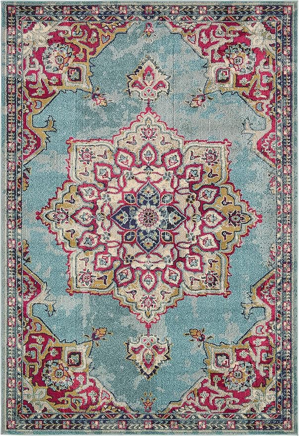 Unique Loom Medici Collection Floral Medallion Traditional Vintage Light Blue Area Rug (7' 0 x 10' 0)