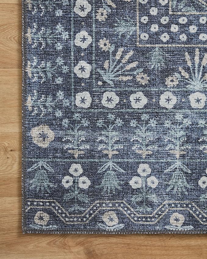 Loloi Rifle Paper Co. Maison Collection MAO-03 Rosette Blue 5'-0" x 5'-0", .19" Pile Height, Round Area Rug