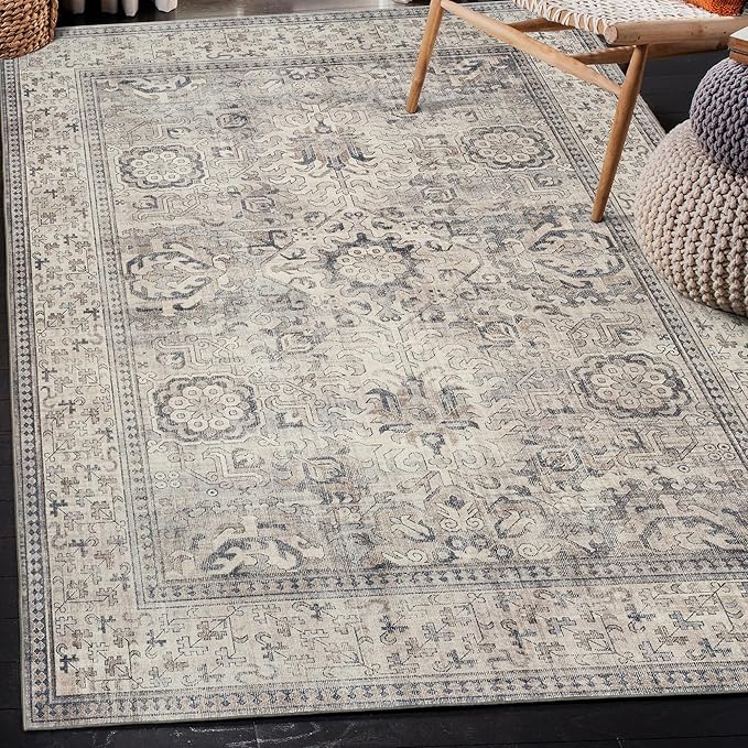 ReaLife Rugs Machine Washable Area Rug - Living Room Bedroom Bathroom Kitchen Entryway Office - Padded Low Pile Stain Resistant Premium - Boho Farmhouse Vintage - Paz - Beige Gray Ivory 7'6" x 9'6"