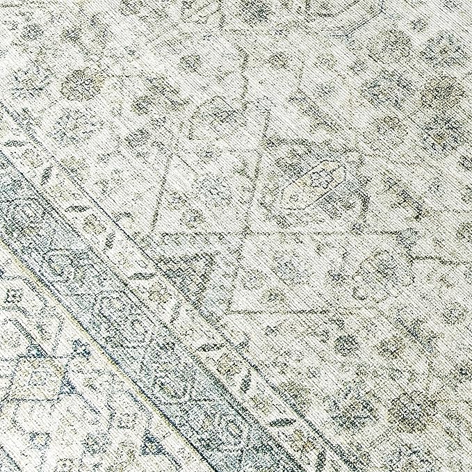 ReaLife Rugs Machine Washable Area Rug - Living Room Bedroom Bathroom Kitchen Entryway Office - Padded Low Pile Stain Resistant Premium - Boho Farmhouse Vintage - BEV - Green 5' x 7'