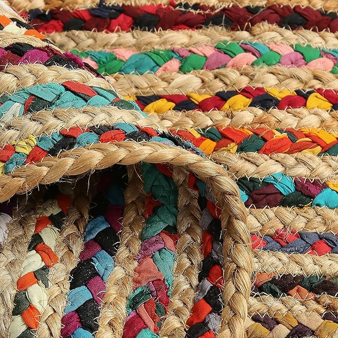 REDEARTH · Jute Cotton Chindi Area Rug - 2'x3' Rectangular Rug, Handwoven, Non-Shedding, Soft & Durable – Multi Tones for Home Décor in Living Room, Dining Room, Bedroom
