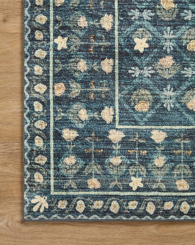 Loloi Rifle Paper Co. Eden Collection EDE-03 Lattice Indigo 2'-6" x 9'-6" Runner Rug feat. CloudPile™