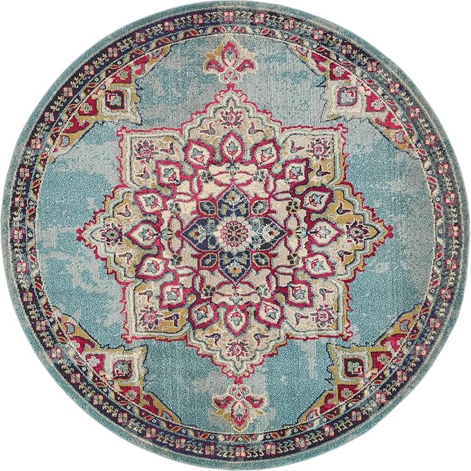 Unique Loom Medici Collection Floral Medallion Traditional Vintage Light Blue Round Rug (8' 0 x 8' 0)