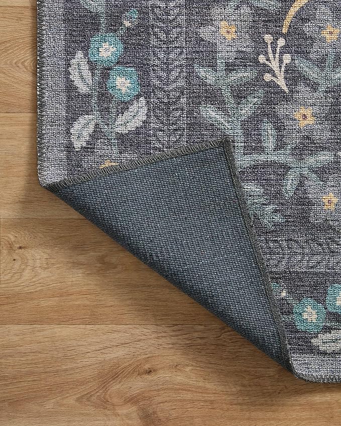 Loloi Rifle Paper Co. Maison Collection MAO-01 Nightingale Black 3'-0" x 3'-0" Round, .19" Pile Height, Accent Rug