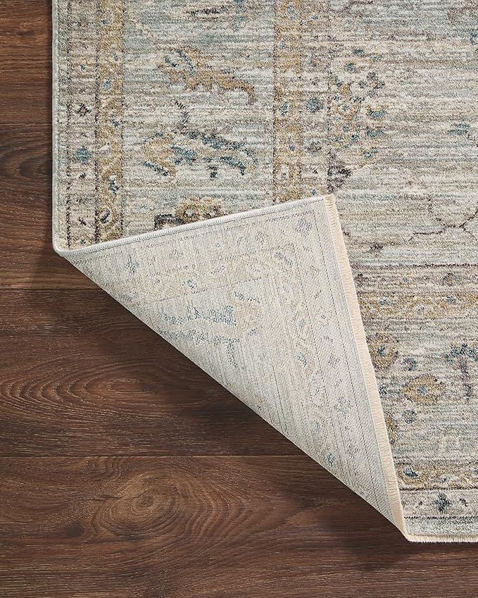 Loloi Magnolia Home by Joanna Gaines Millie Collection MIE-02 Sky/Gold 9'-6" x 9'-6", .25" Pile Height, Round Area Rug