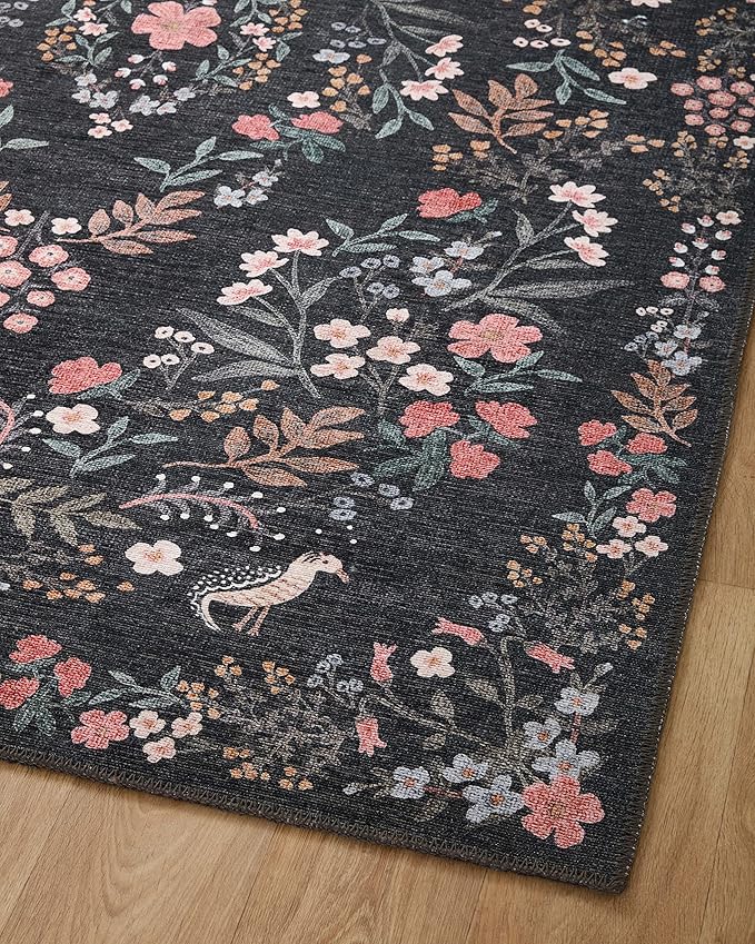 Loloi Rifle Paper Co. Maison Collection MAO-04 Tuileries Black 5'-0" x 7'-6", .19" Pile Height, Area Rug