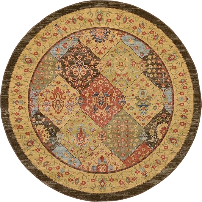 Unique Loom Edinburgh Collection Area Rug - Tulip (8' Round Multi/Tan)