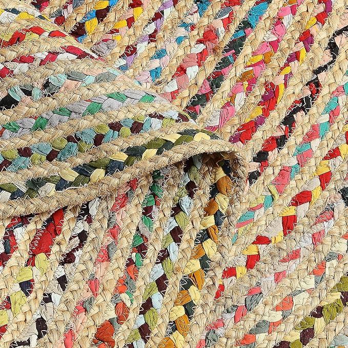 REDEARTH · Jute Cotton Chindi Area Rug - 6' Round Rug, Handwoven, Non-Shedding, Soft & Durable – Multi Tones for Home Décor in Living Room, Dining Room, Bedroom