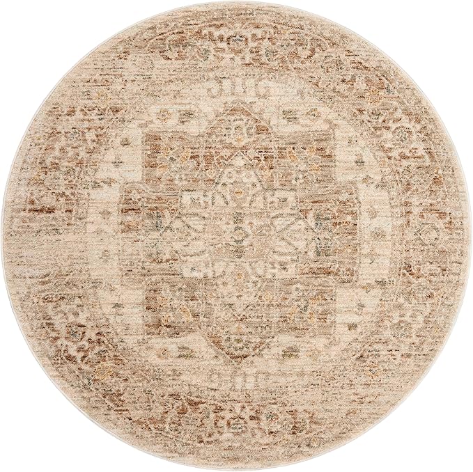 Loloi Magnolia Home by Joanna Gaines Junie Collection JUE-04 Natural/Clay 7'-10" x 7'-10", .38" Pile Height, Round Area Rug