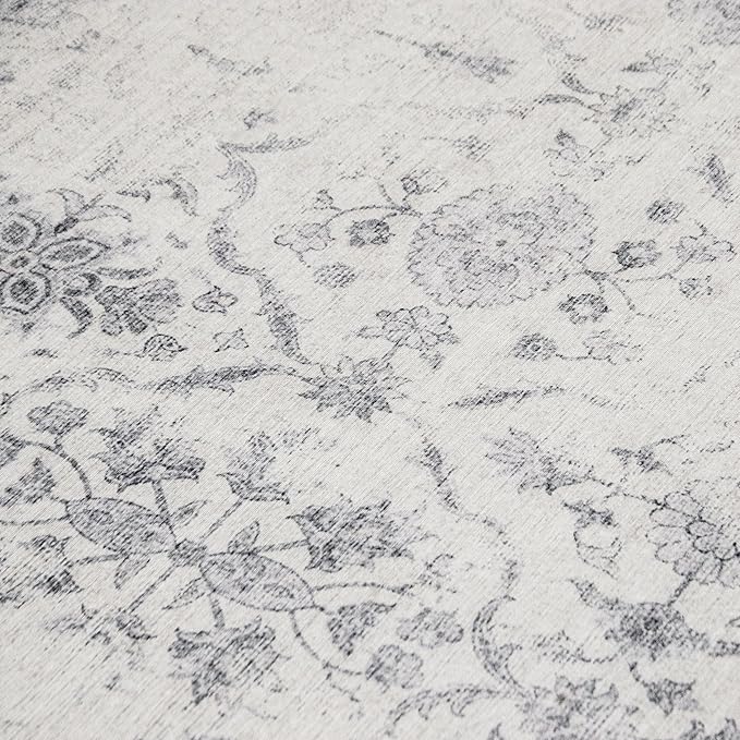 ReaLife Rugs Machine Washable Area Rug - Living Room Bedroom Bathroom Kitchen Entryway Office - Padded Low Pile Stain Resistant Premium - Boho Farmhouse Vintage - Noor - Ivory Grey 5' x 7'