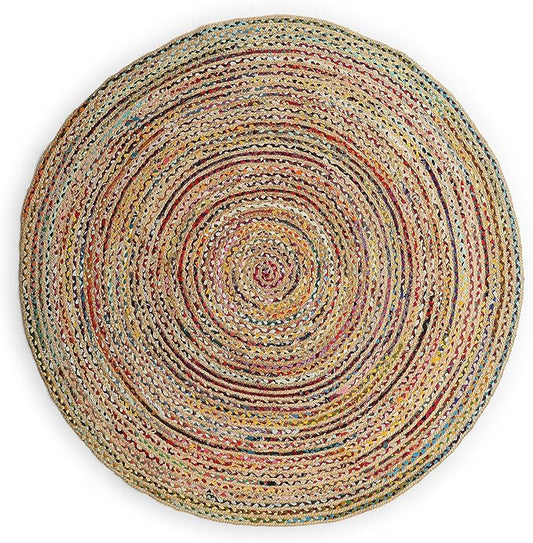 REDEARTH · Jute Cotton Chindi Area Rug - 8' Round Rug, Handwoven, Non-Shedding, Soft & Durable – Multi Tones for Home Décor in Living Room, Dining Room, Bedroom