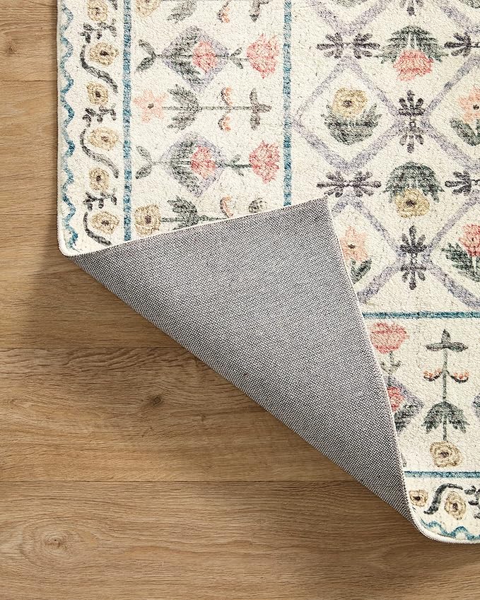 Loloi Rifle Paper Co. Eden Collection EDE-03 Lattice Ivory 5'-0" x 7'-6" Area Rug feat. CloudPile™