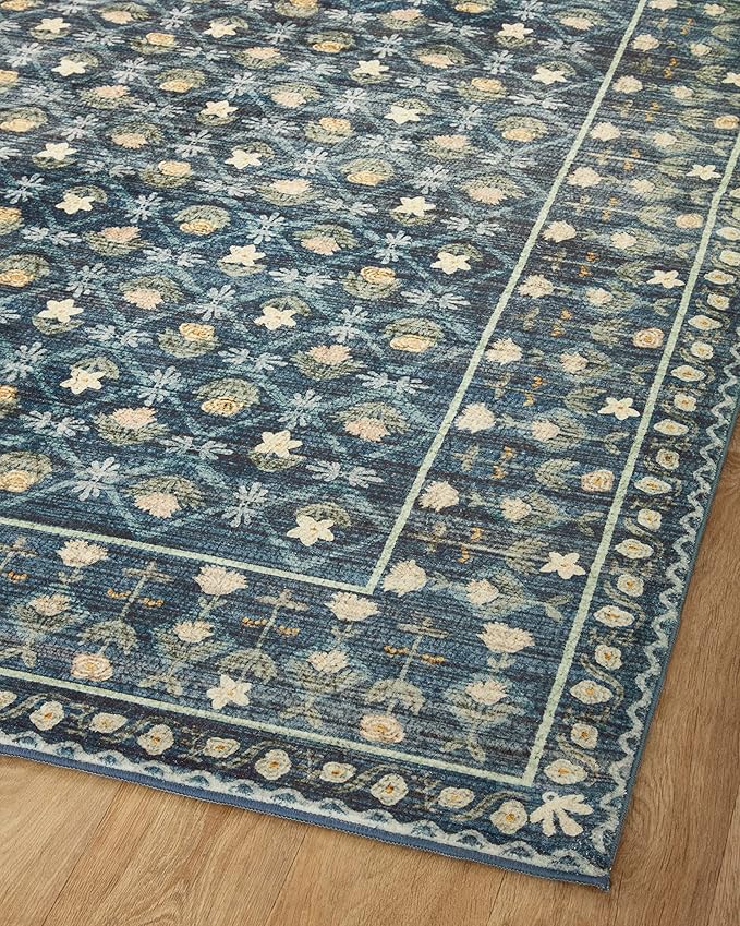 Loloi Rifle Paper Co. Eden Collection EDE-03 Lattice Indigo 7'-6" x 9'-6" Area Rug feat. CloudPile™
