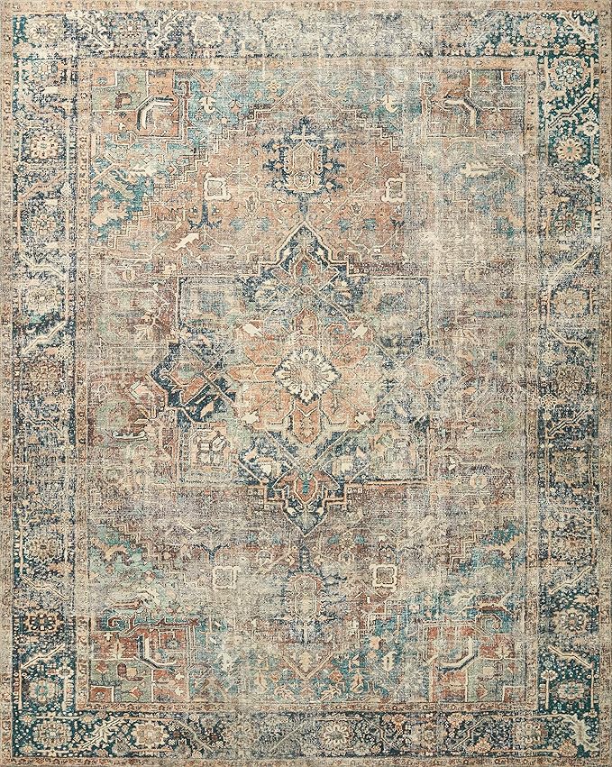 Loloi Margot Collection MAT-02 Terracotta/Lagoon 8'-6" x 11'-6" Area Rug feat. CloudPile, No-Shed Easy Clean Large Patterned Area Rug for Living Room, Bedroom, Dining Area