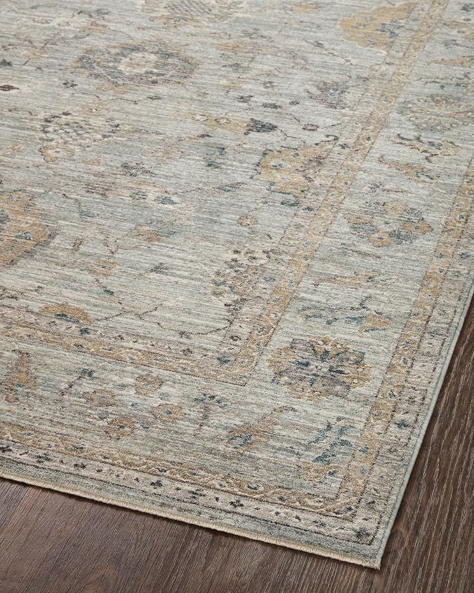 Loloi Magnolia Home by Joanna Gaines Millie Collection MIE-02 Sky/Gold 9'-6" x 9'-6", .25" Pile Height, Round Area Rug