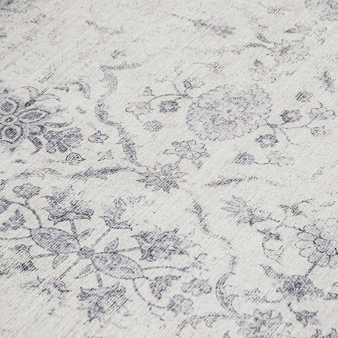 ReaLife Rugs Machine Washable Area Rug Runner - Living Room Bedroom Bathroom Kitchen Entryway Office - Padded Low Pile Stain Resistant Premium - Boho Farmhouse Vintage - Noor - Ivory Grey 3' x 5'